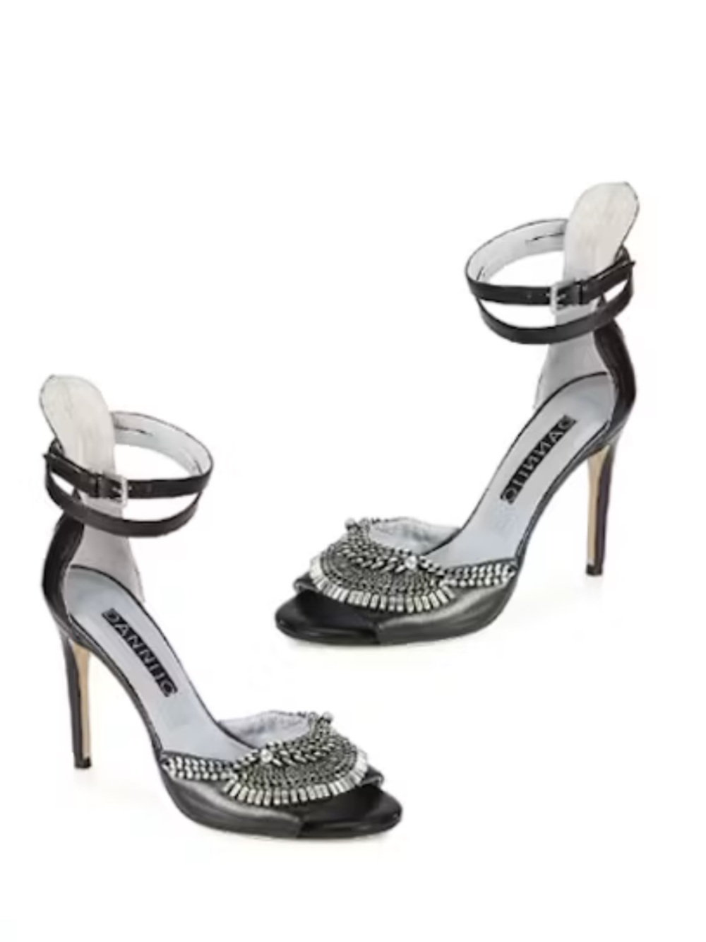 DANNIJO Black Crystal Embellished Ankle-Strap Stilettos